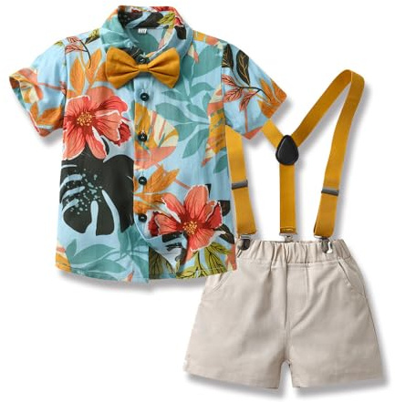 Yanmucy Bebé Niño Ropa de Verano Trajes Hawaiano Niño Pequeño Niños Caballero Mono Traje de Playa Vacaciones Fiesta Camisa Pantalones Cortos Set (estilo-1, 2-3 años)