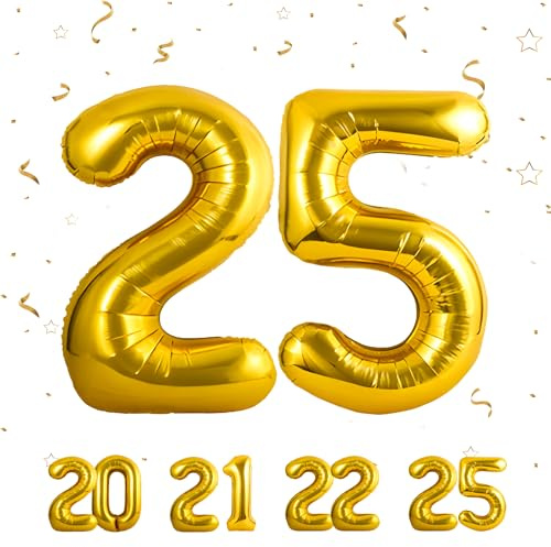 Palloncini Compleanno 25 anni Oro -101 CM Palloncino Numero 25 Gonfiabile in Foil -Decorazioni Compleanno di un uomo donna- Vola con l'Elio