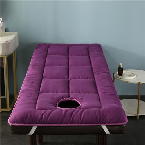 Soft Lash Sängöverdrag med Bekvämt Hål Madrassöverdrag med Fyra Hörnband Och Ansiktshål Andningsaktiv Madrass Tatami Spa Massagesäng Mattress med hål (Lila, 70 x 180 cm)