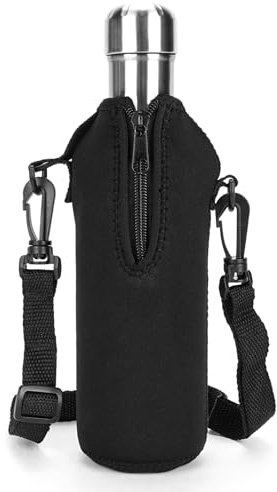 Linkidea Portabotellas de Neopreno con Correa Compatible con Botellas de Cola S Original, Koodee y MIRA de 17oz. Bandolera Térmica con Correa para el Hombro, Color Negro