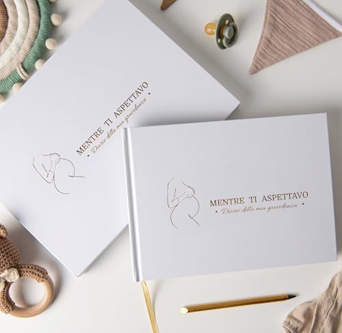 PROENMU® Diario della Gravidanza + Matita di Metallo + Scatola Regalo con Chiusura Magnetica + Adesivi | Libro Gravidanza per Mamma | Regali per Futura Mamma