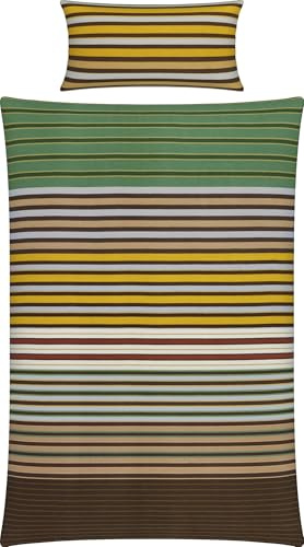 Erwin Müller Bettwäsche Mix & Match Streifen Feinbiber grün-beige-Curry Größe 1x 135x200 cm + 1x 40x80 cm