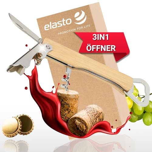 Abrebotellas 3 en 1 'Ease' multifunción, cuchillo de camarero de acero inoxidable y mango de bambú, abridor de vino, incluye abridor de cerveza, sacacorchos y cuchillo, idea de regalo para hombres y