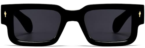 BRMHDY Thick Rectangle Sunglasses for Men Women 90s Square Black Shades