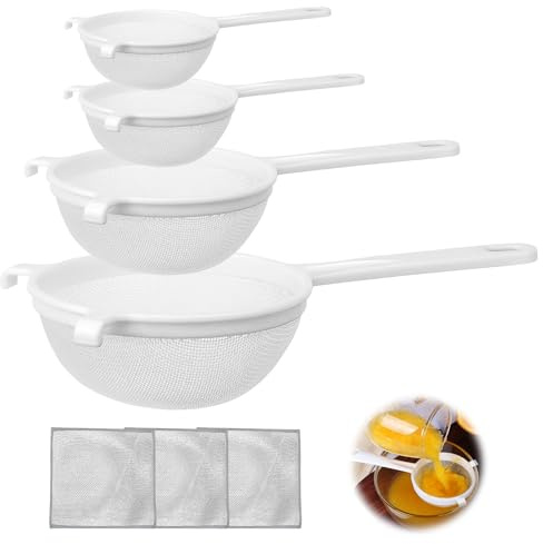 Juego de colador de plástico, 4 piezas, juego de filtros de plástico, colador para el hogar con colador de 8 cm de diámetro, 10 cm de diámetro, 14 cm de diámetro, 18 cm de diámetro, perfecto para té