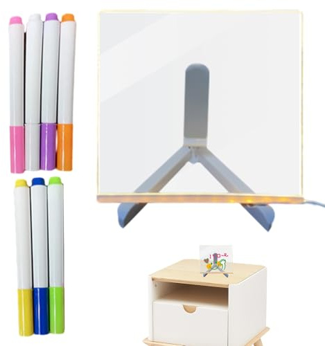 Whiteboard LED-lampor | Skrivbordsplaneringstavla klar med belysningsstativ och 7 markörer – planeringstavla för användning och tydlig påminnelse, visa dina produkter, menyer eller meddelanden.