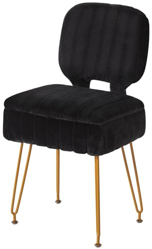 IBUYKE Förvaringsfackpall, vikbar sminkstol svart WBD030B | Rektangulär liten 15,75 tum x 11,81 tum x 29,13 tum sammet söt ottoman pall vardagsrum halkfri fötter