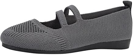 Eauptffy Ballerinas Women's Elegant Sporty Balerina Shoes Square Toe Summer Shoes Flat Comfortable Traditional Shoes Strappy Ballerina Gymnastics Shoes Lightweight Knitted Dress Shoes, O Grey, 8 UK