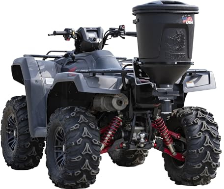 Buyers Products ATVS15A ATV All-Purpose Broadcast Spreader, 15-Gallon Hopper for Seed, Fertilizer, Rock Salt, Deer Feed, and More, Vertical Mount with 12V Motor, 30-Foot Spread Width