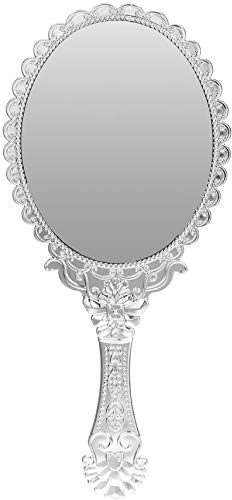 Vintage Repousse Oval Makeup Floral Mirror Hand Held Mirrors Silver Cosmetic