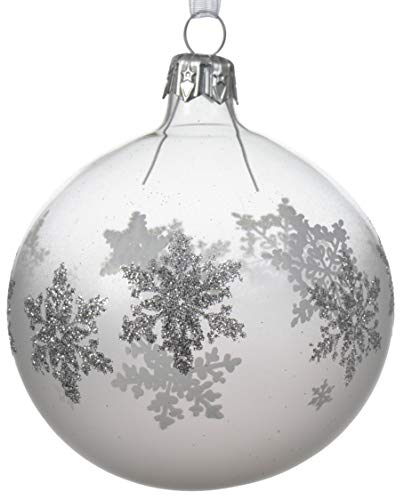 Christmas Decoration Weihnachtskugeln Schneeflocken Glas 8cm x 6 Stück Christbaumkugeln Silber transparent