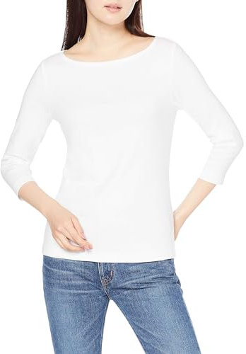Amazon Essentials Women's Slim-Fit 3/4-Sleeve Boat-Neck T-Shirt, White, M
