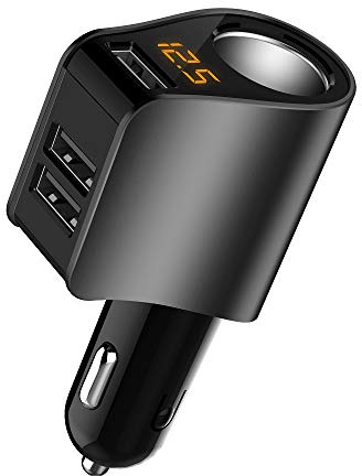 LIHAN Multi USB Cigarette Lighter Adapter, Car Charger Socket Splitter with 3 USB Ports, 12V/24V Outlet Plug Voltage Meter,Compatible for iPhone,iPad, Samsung Galaxy, LG, Google