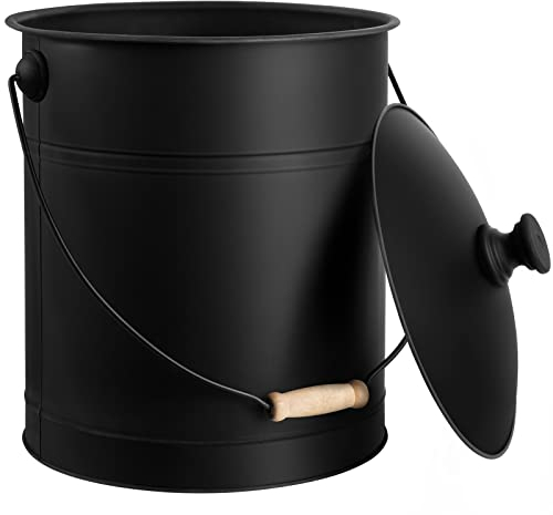 Amagabeli Seau à Cendres Avec Couvercle Pour Cheminée, Barbecue, Poêle à Bois - Intérieur et Extérieur - Petit Cendrier en Métal Noir Pour Charbon de Bois