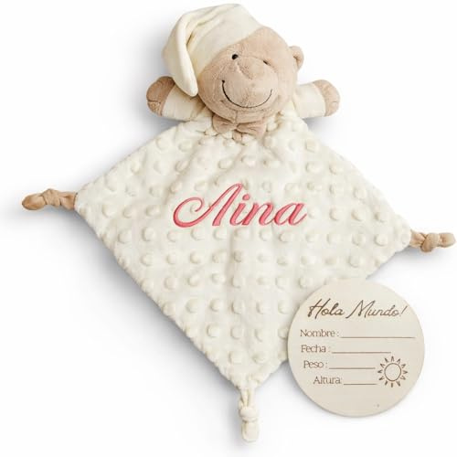 Danielstore Doudou Bebe Personalizado con Nombre Bordado Recien Nacido Dou Dou para Dormir Muñeco de Apego Regalo Personalizado Accesorio Infantil Baby Shower Bautizo Guardería Niño Niña