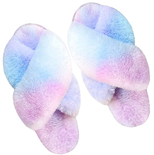 dressfan Ciabatte Donna Pantofole Sandali Punta Aperta da Casa Piatto Tenere Caldo Peluche Pelliccia Antiscivolo Soffice Suola di Gomma per Interno e Esterno,Multicolore,36-37