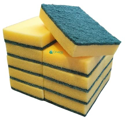 10 x Large Sponge Scourers 14 x 9cm. Heavy Duty for Cleaning, Washing Up, Kitchen, Household Use.