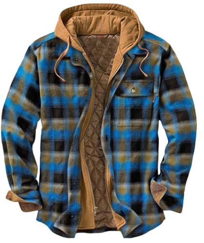 YOUCAI Camicia Hooded da Uomo Giacca Trapuntata Cappotto Invernale Camicia Termica da Boscaiolo A Quadri Camicia Imbottita da Lavoro,08,XL