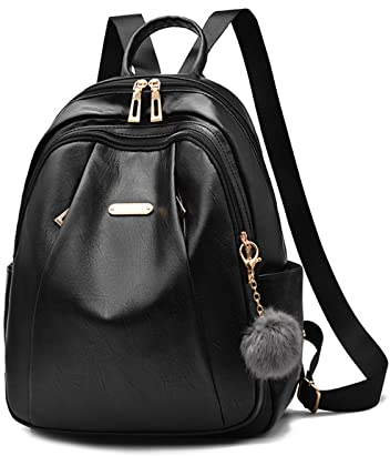 NICOLE & DORIS Rucksack Frauen Modern Rucksack Damen Groß Anti Diebstahl Rucksäcke PU Leder Wasserdichter Schulrucksack Cityrucksack Daypack für Reisen Freizeit Arbeit Schwarz
