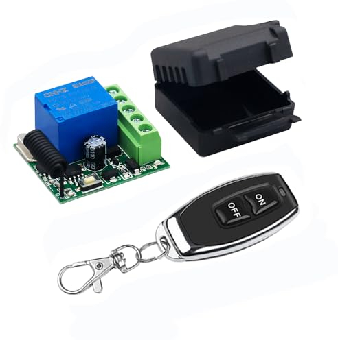 QIACHIP Interrupteur sans fil DC 12 V avec télécommande 433 mHz 1 Canal,Commutateur porte de garage, module relais rf récepteur avec 1 Émetteur Porte-clés Contacts sans potentiel contrôleur