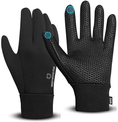 WESTWOOD FOX Cycling Gloves Winter Running Touchscreen Thermal Gloves Men Anti-Slip Women Bike Gloves waterproof Fabric Warm Gloves Hiking, Cycling, Driving Outdoor (JET BLACK, XL)