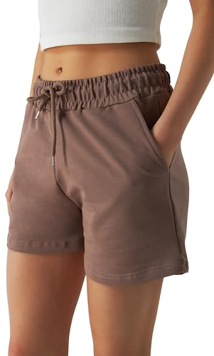 ROSS CAMP Kurze Hose Damen – Shorts Damen Sommer, Kurze Sporthose Laufshorts, Trainingshose Women Hosen Kurz Laufhose (Taupe, L)