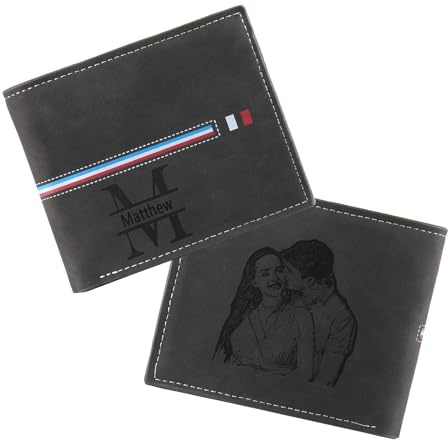 Glimmerday Personalisierte Herrengeldbörse, Ledergeldbörse mit eingravierten Initialen und Namen, RFID Herrengeldbörse, Valentinstagsgeschenk, Geburtstagsgeschenke für Ehemänner (Schwarz)