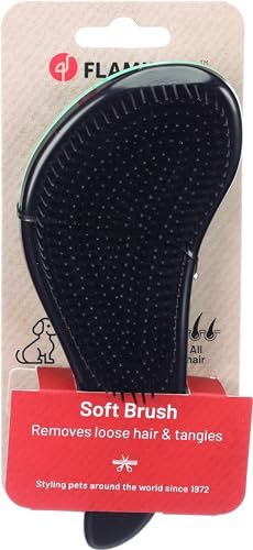 Flamingo Spazzola morbida Ergo – per cani e gatti – setole morbide in nylon – impugnatura antiscivolo – ideale per pelli sensibili – manutenzione e massaggio del pelo