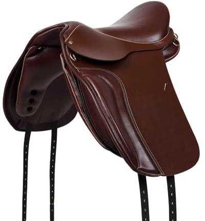 A&M Reitsport Dressur Sattel 1144 aus Leder, wechselbares Kopfeisen, Polyflex Baum, Braun, Größe:18.5 Zoll