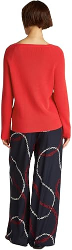 Tommy Hilfiger Jersey Mujer Cardi Fine con Cuello Barco, Rojo (Primary Red), L