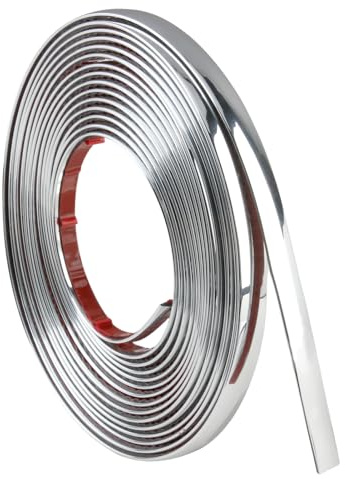 5m Wall Molding Trim 8mm Silver Edging Self Adhesive Moulding Strip Metal-Like Electroplated Bright Silver Tape for Ceiling Walls Paneling Mirror-Like Finish Design Peel and Stick on Beading Trim
