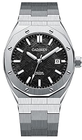 CADISEN Automatik Uhr Herren Saphirglas 100M Wasserdicht Armbanduhr (Schwarzer)