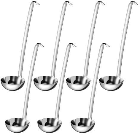 Gatphy 7Pcs Soup Serving Spoon Ladle 2oz Stainless Steel Sauce Ladle Spoon 2oz Long Handled Soup Ladles with Hanging Hole Small Sauce Ladle Kitchen Utensils Soup Ladles for Restaurants Home