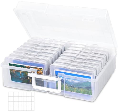 ZHHGOO Fotoaufbewahrungsbox,16 Pcs Foto Organizer Kunststoff,Fotoboxen zur Aufbewahrung für Transparent mit Aufklebern,Foto Aufbewahrungsbehälter für Saatgut Handwerk Karten,Bürobedarf,Stempel
