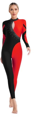 Xnihocha Mesdames Corps Entier Collant Manches Longues Paillettes Gymnastique Corps Jersey Avec Strass Patinage Artistique Costume Pour Homme Patchwork Justaucorps