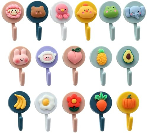 Nievajio 16 ganci autoadesivi colorati in plastica per cucina, bagno, camera da letto e ufficio, accessori per la casa