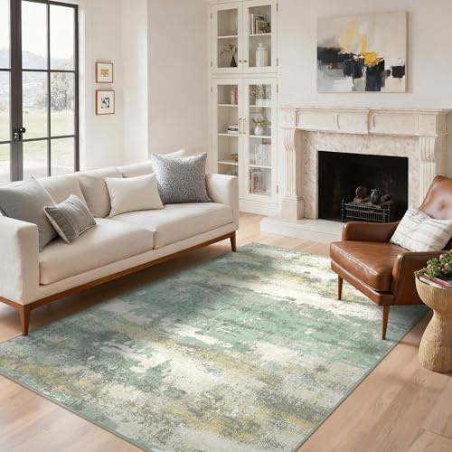 BEIMO Tappeto Salotto Pelo Corto, Moderno Tappeto Camera Da Letto, Tappeti Antiscivolo Lavabile, Tappeti Astratto per Cameretta, Soggiorno, Sala, Scendiletto, Verde Salvia, 120x170cm