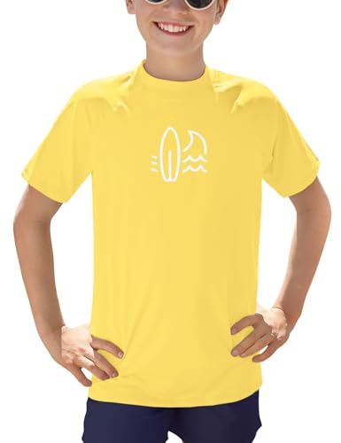 BesserBay UV Shirt Kinder Kurzarm Rundhals Strandmode Swimsuit Surf Sport Rashguard Kleidung Gelb 130