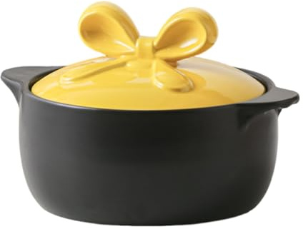 Keramisk lergryta, soppterrin med lock Kreativ varm gryta serveringsskål med dubbla handtag Traditionell matlagning(Yellow,3.0L)