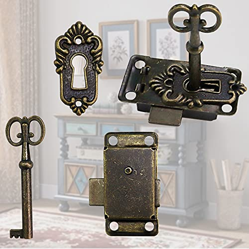 FIGFYOU 2 PCS Cerradura Vintage de Gabinete y Puerta - Cerradura Decorativa con Llave para Cajas de Joyería, Cajón y Armario