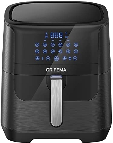 GRIFEMA GC2001 Friteuse sans Huile XXL 6,5L/1800W avec Écran Tactile LED, 12 Programmes pour Cuisson Saine, Air Fryer Circulation d'air Rapide 60 Min Minuterie et Température Réglable, Noir