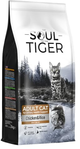 The Soul of the Tiger - Croquettes pour chats adultes, pour bonne santé de l’appareil urinaire, goût poulet et riz, 3 kg