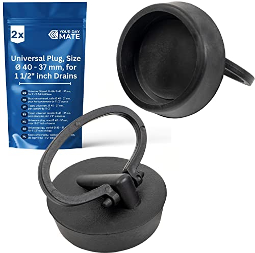 Bouchons universels, Lot de 2, Bouchon d'évier pour vidange 1-1/2“, Ø 40 à 37 mm, Bouchons d'évier pour égouts, Bouchon de vidange pour Baignoire, Cuisine, Salle de baine, Noire, en Caoutchouc