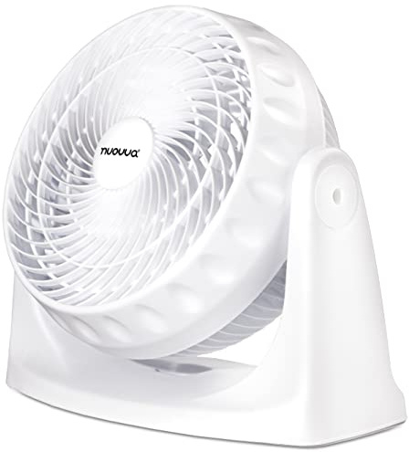 nuovva Silent Cooling Desk Fan – Powerful Oscillating Table Fan – White Electric Turbo Fan – Standing or Wall Mount Design – 3 Speed Level