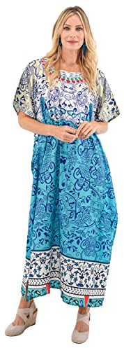 Miss Lavish London Women’s Ethnic Medallion Print Kaftan Maxi Dress with Pockets Black & Red Resort Wear Beach Cover Up with Side Slits Plus Size Swim Coverup, Lounge & Travel Summer Vacation Kaftan