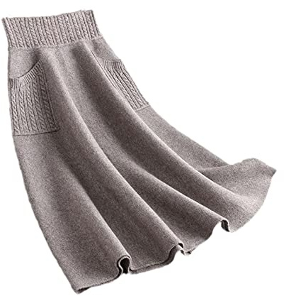 Alloaone Gonna da donna autunno inverno in lana a maglia lunga a vita alta con tasca Gonna da donna a maglia solida midi a campana, vedere immagine, XL