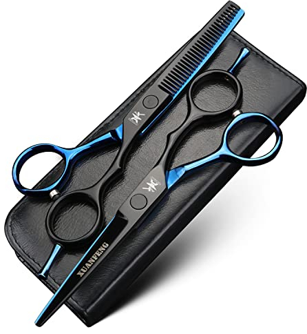 Forbici per capelli 5.5 pollici JP440C Forbici professionali da taglio e diradamento da parrucchiere, adatte per famiglie o barbieri (blu 2 pezzi)