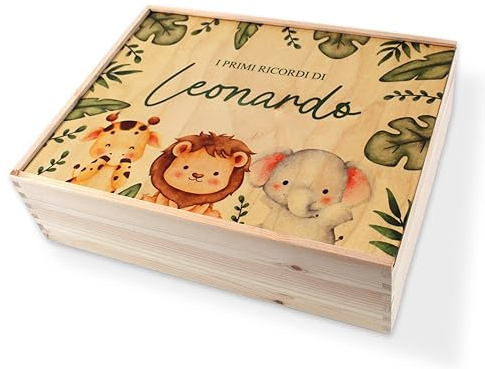 Memory Box Baby Scatola di Legno Personalizzata 36 x 27 x 10 cm Vari Motivi per Nascita e Battesimo Scatola Regalo di Grandi Dimensioni con Coperchio personalizzato (Personalizzata nascita/bambini)