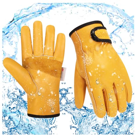 SLARMOR Gants de travail d'hiver pour hommes et femmes,Gants de travail d'hiver en cuir avec doublure thermique,Gants de travail chauds d'hiver,Pour le nettoyage des routes, l'exploitation forestière