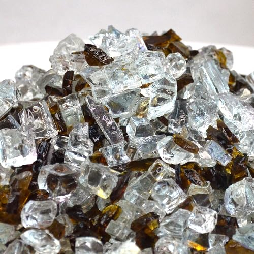 LePe Vidrio de fuego de 10 libras para hoguera de propano y chimenea de gas, rocas de vidrio reflectantes de 1/4 pulgadas para cuenco de fuego y mesa de hoguera y paisajismo (marrón oscuro)